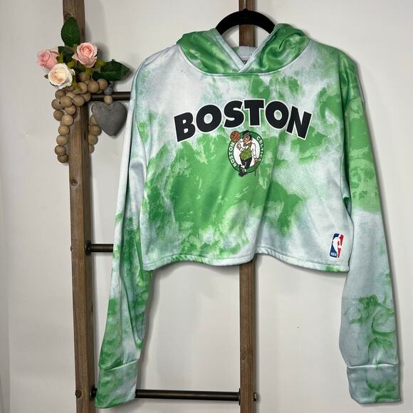 Fisll Tie Dye Boston Celtics Crop Pullover Hoodie Sweatshirt Size Large - Picture 1 of 8